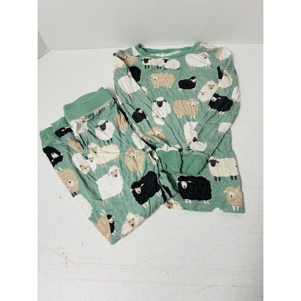 Little Sleepies Green Sheep Unisex Pj Set Sz 4T Bamboo 2 Piece